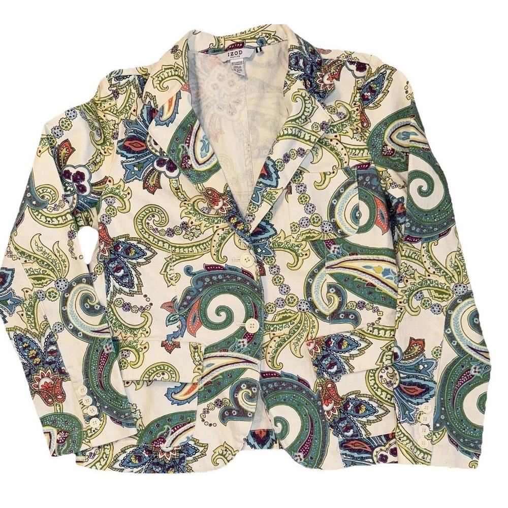 Paisley Print Jacket Woman's PM Y2K Boho Cropped Blazer Colorful Retro EUC